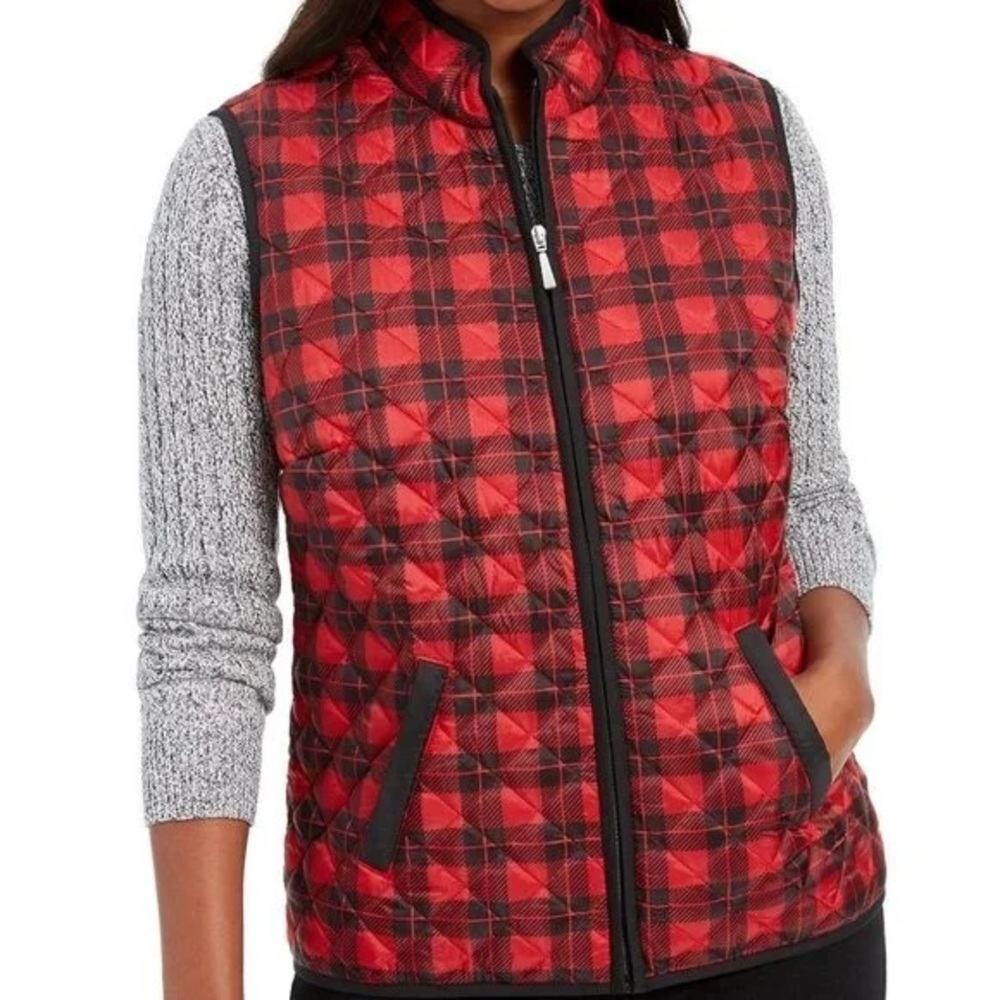 Karen Scott Red and Black Plaid Women's Vest